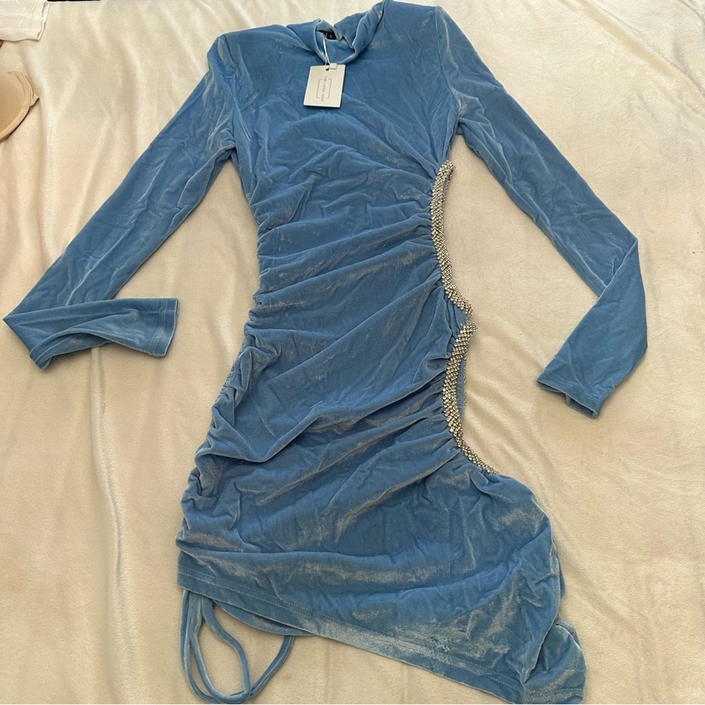 New! The Cande Shop Dolls Kill Velvet Ruched Rhinestone Dress 51810 - Picture 4 of 11